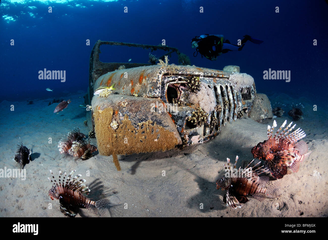 Unterwasser Wrack des Autos in tropischen Gewässern, Nuweiba, "Red Sea", Ägypten Stockfoto
