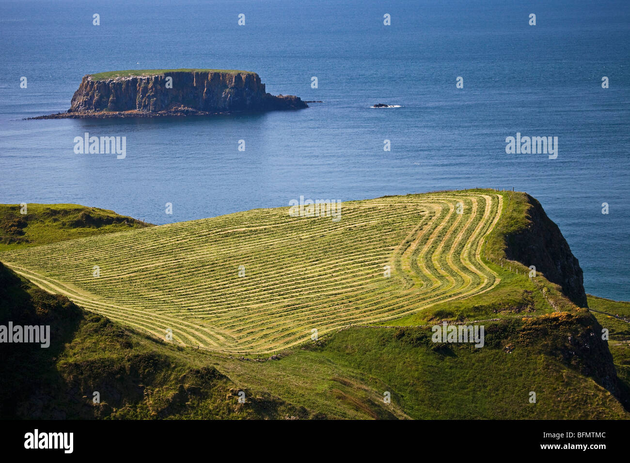 Großbritannien, Nordirland, Antrim, Ballycastle, Ballintoy, Blick auf Acker. Stockfoto