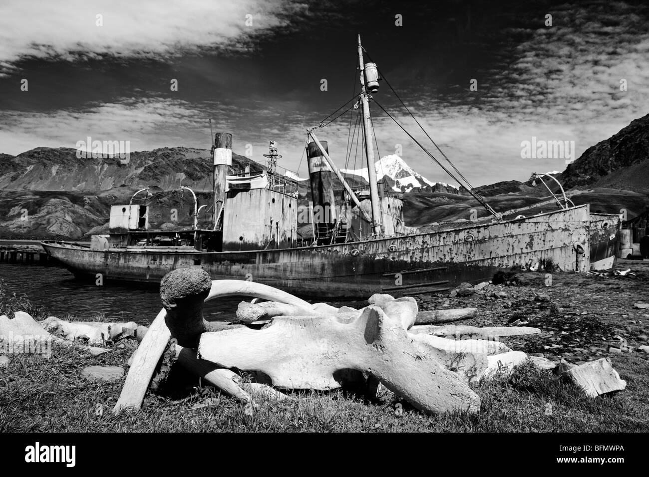 Südgeorgien und die Südlichen Sandwichinseln Südgeorgien, Cumberland Bay Grytviken. Eine Einöde norwegische Walfang-Siedlung Stockfoto