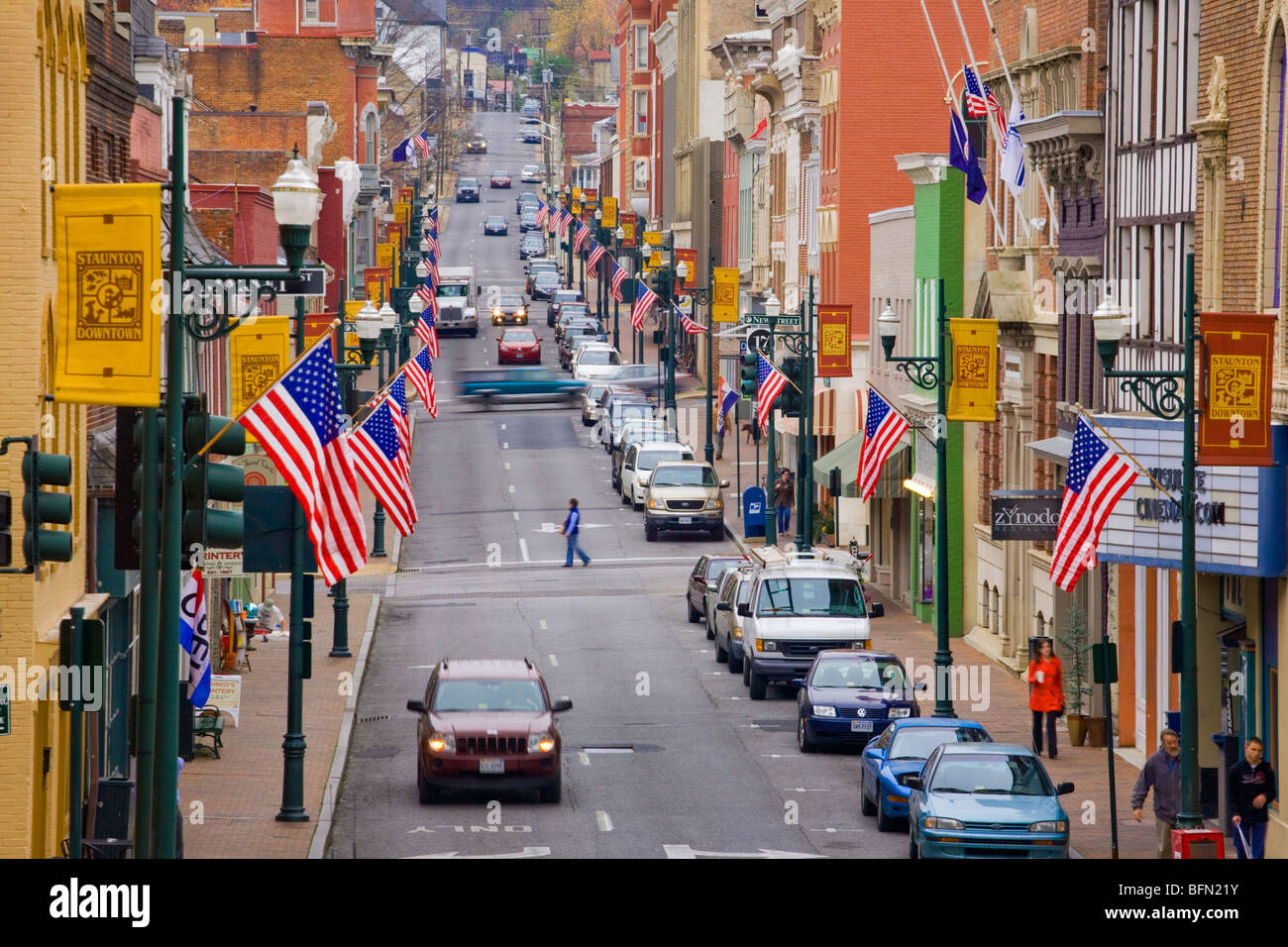 Beverly Straße, historische Geschäft Bezirk von Staunton, Virginia Stockfoto