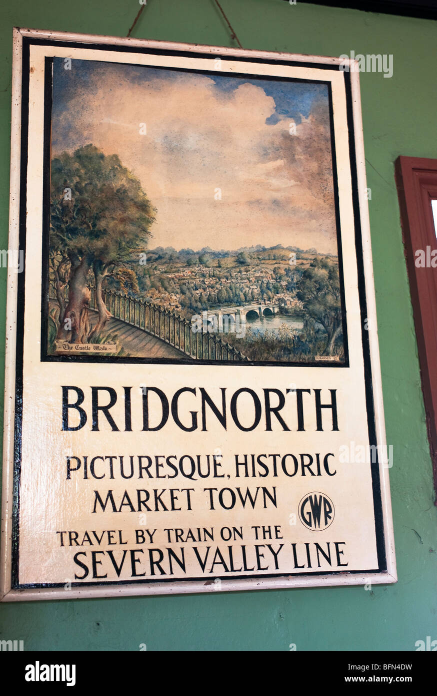 Alte malerische Reise Poster mit Bridgnorth Shropshire England UK Stockfoto