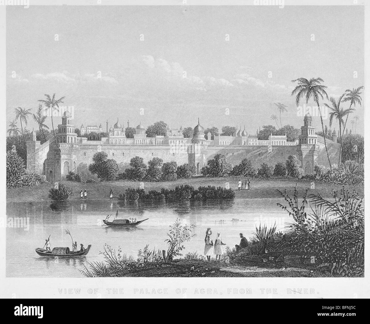 Blick auf den Palast von Agra aus dem Fluss Stockfoto