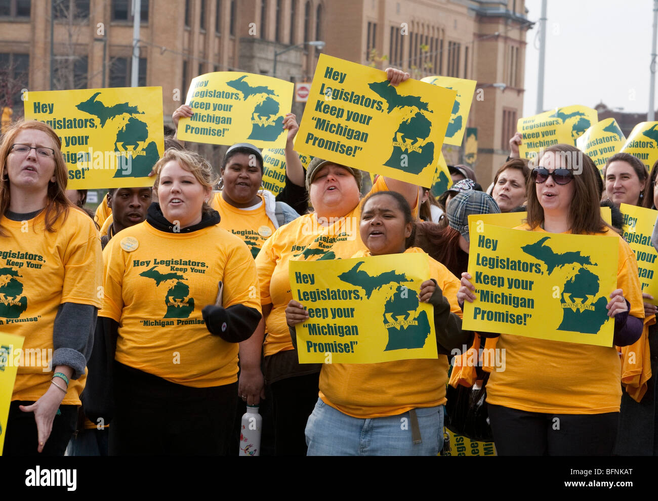 Studenten protestieren Beseitigung von Michigan Versprechen Stipendium Stockfoto