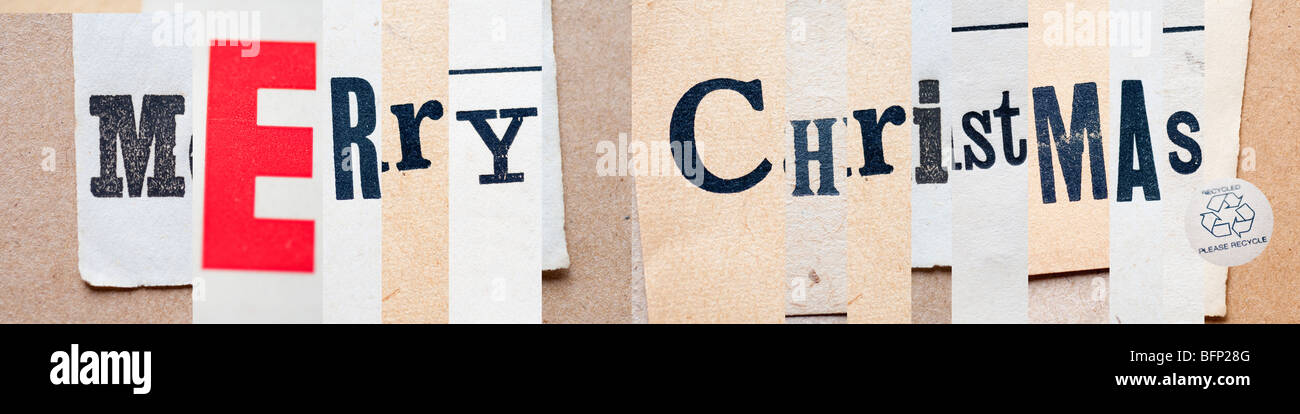 Frohe Weihnachten-Collage mit Recycling-logo Stockfoto