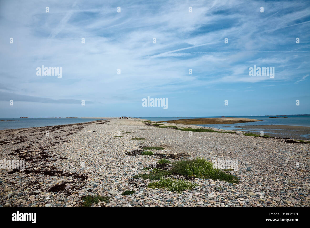 Sillon de Talbert, spuckte einen schmalen Sand und Kies auf die Côte d ' Armor, Bretagne, Frankreich Stockfoto