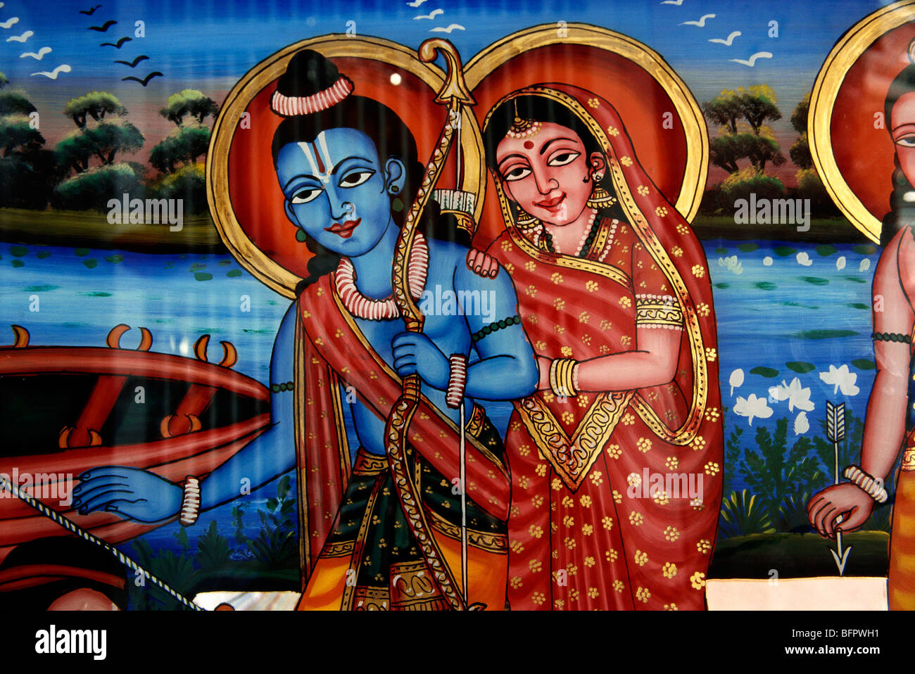 RAM und Sita Ramayana Szene Wandmalerei Khed Rajasthan Indien Stockfoto