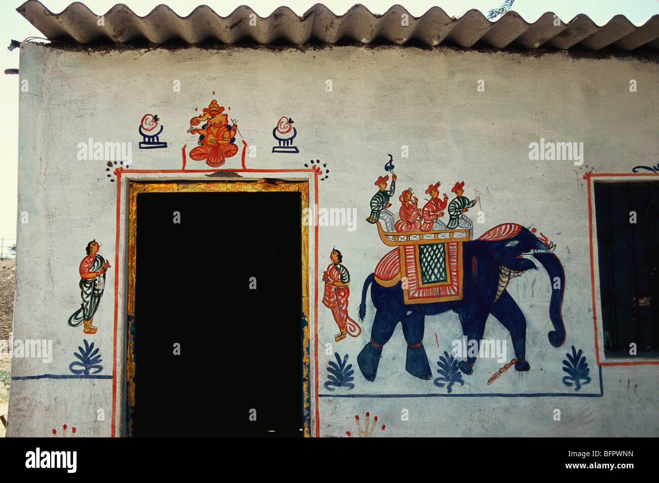 HMA 66509: Wandmalerei des Hauses; Rajasthan; Indien Stockfoto