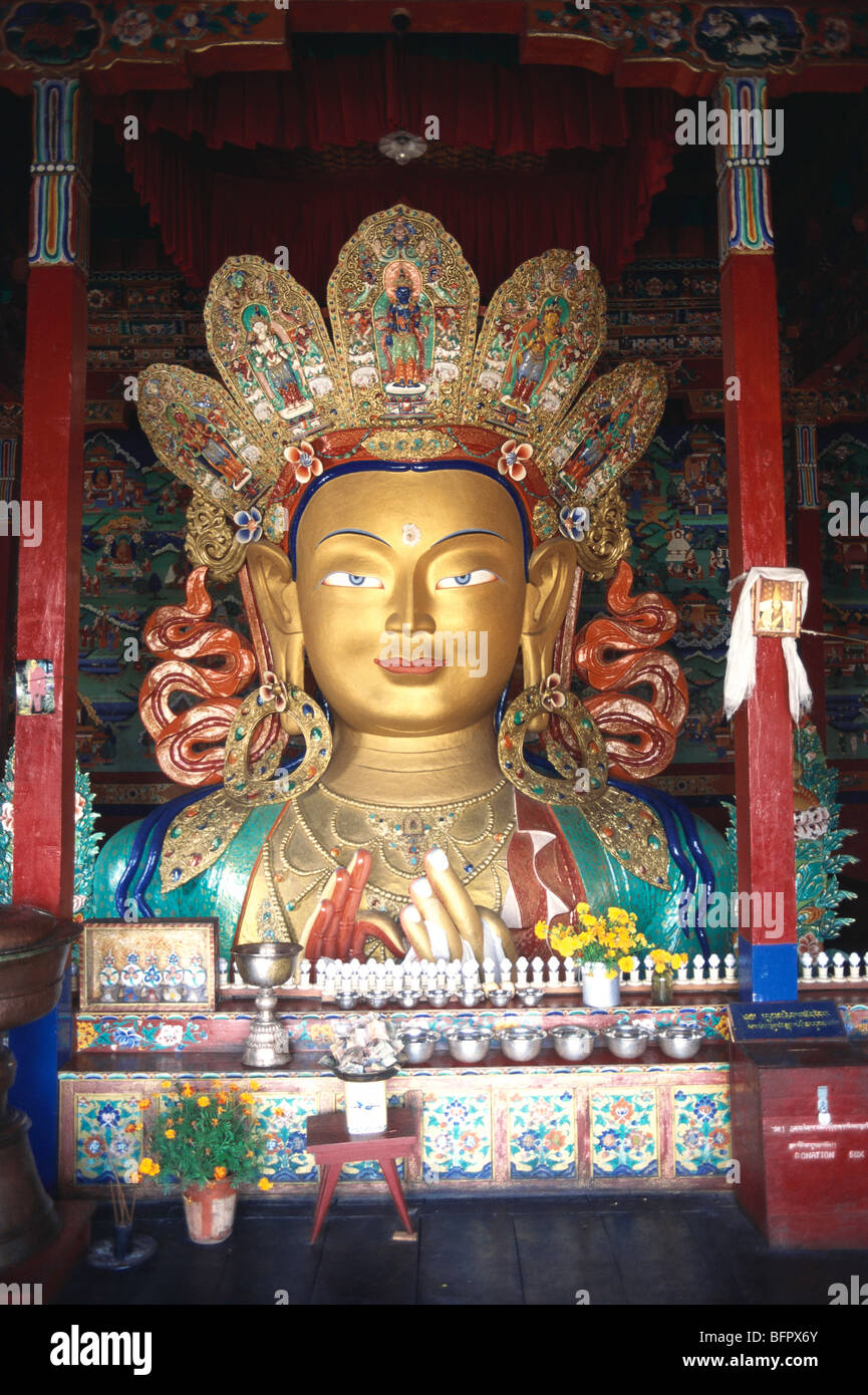 Statue von Buddha an Thikse Gompa Kloster Leh; Ladakh; Jammu und Kaschmir; Indien Stockfoto