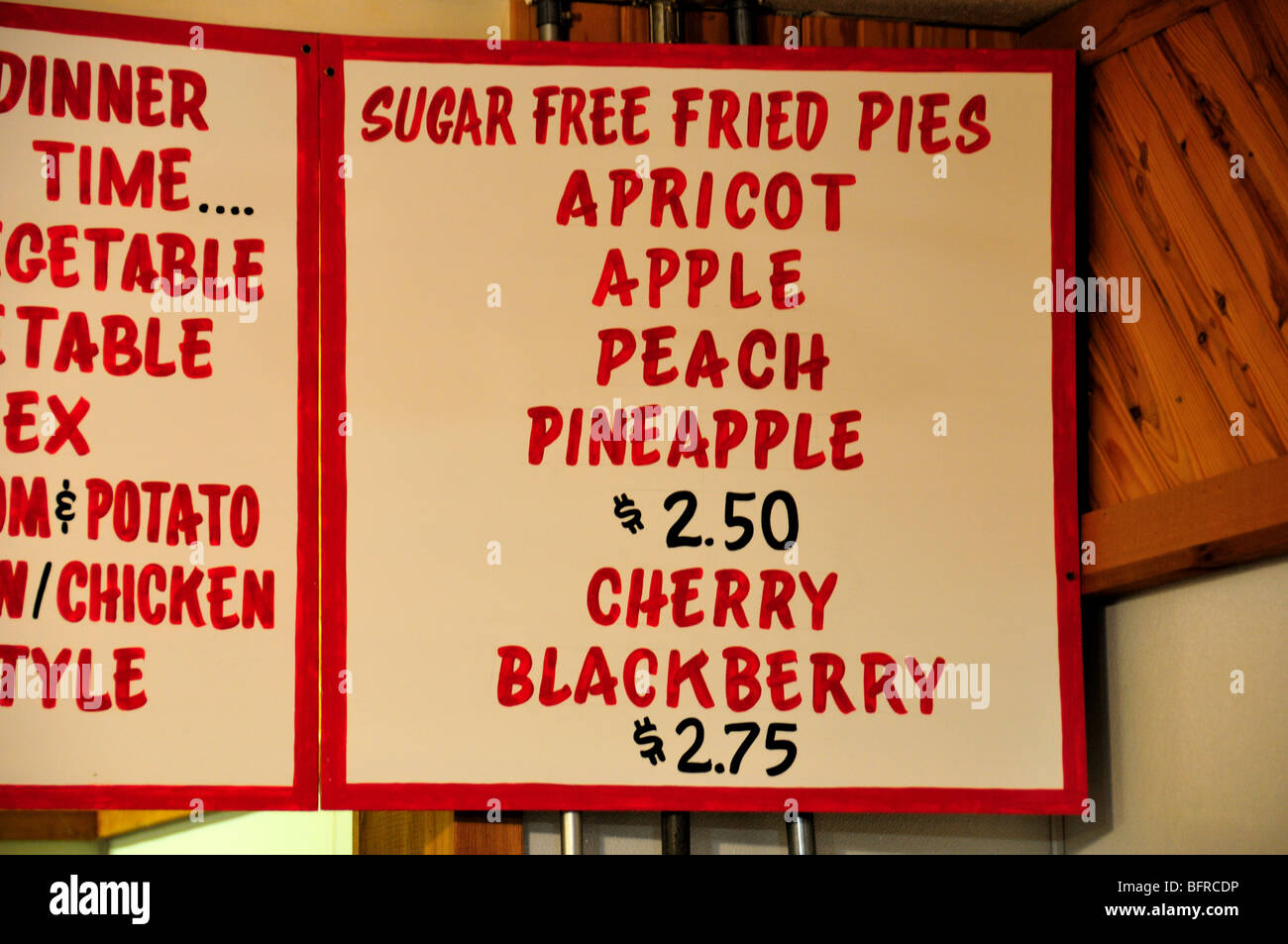 Menü in einer Snack-Shop. Oklahoma, USA. Stockfoto