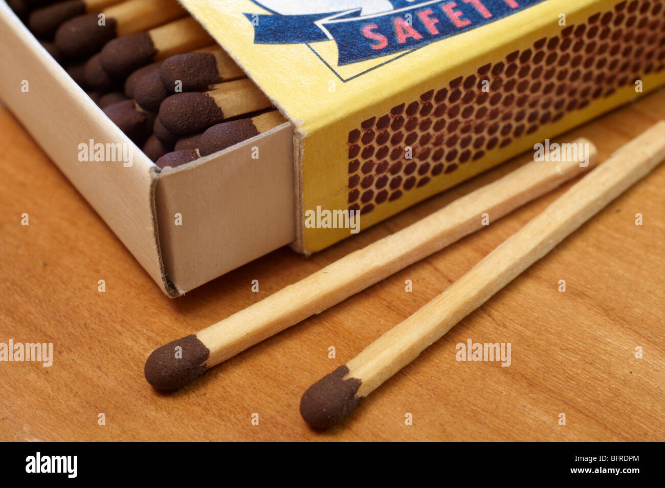 Schachtel Sicherheitsstreichhölzer Stockfoto