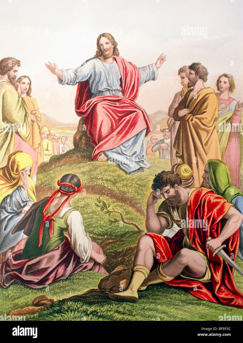 Jesus predigt die Bergpredigt. Stockfoto