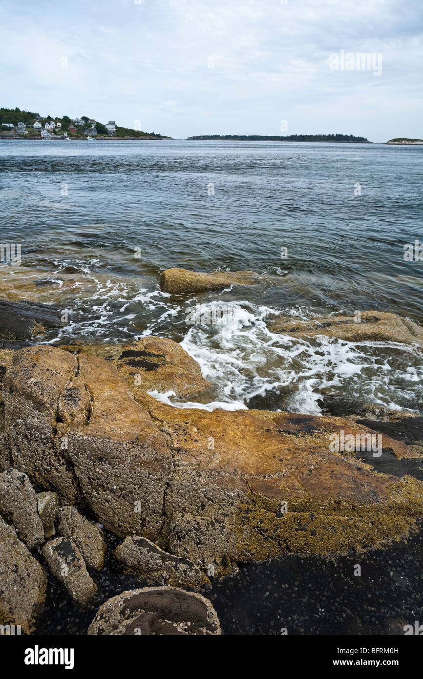 Granitfelsen an der Mündung des Kennebec River am Fort Popham in der Nähe von Phippsburg Maine ME USA Stockfoto