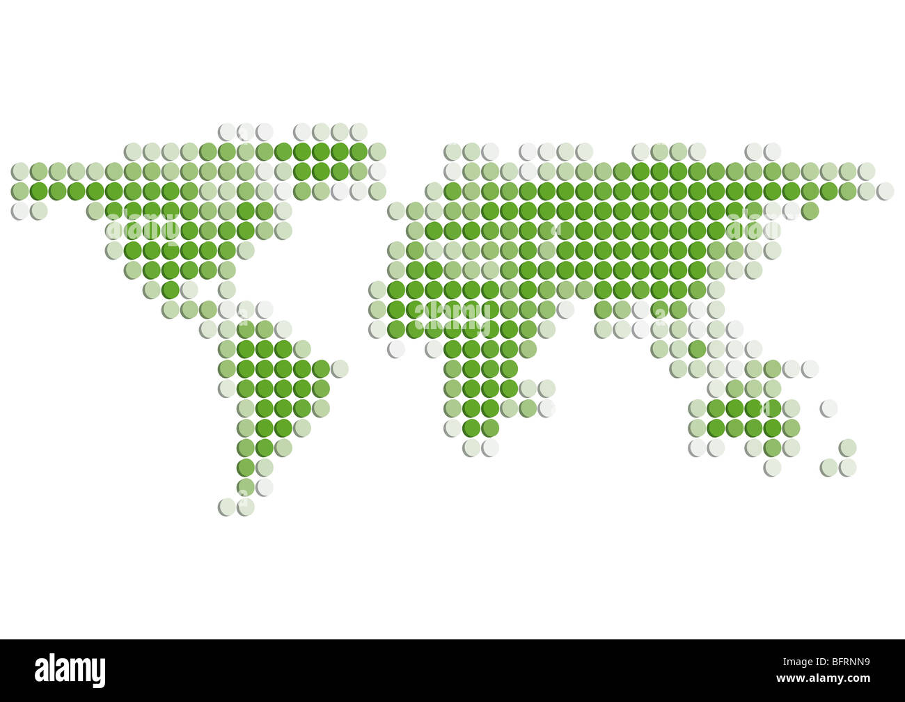 Weltkarte der grünen 3D Punkte Stockfoto