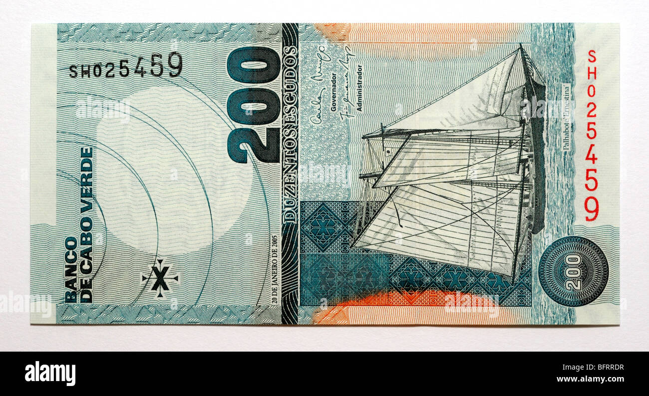 Kap Verde 200 zwei hundert Escudo Banknote Stockfoto