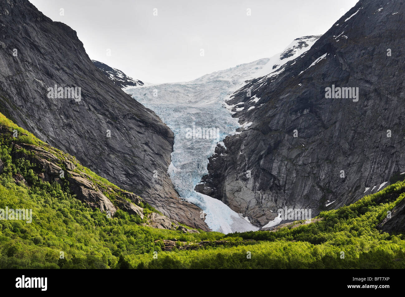 Briksdal Gletscher, Nationalpark Jostedalsbreen, Norwegen Stockfoto