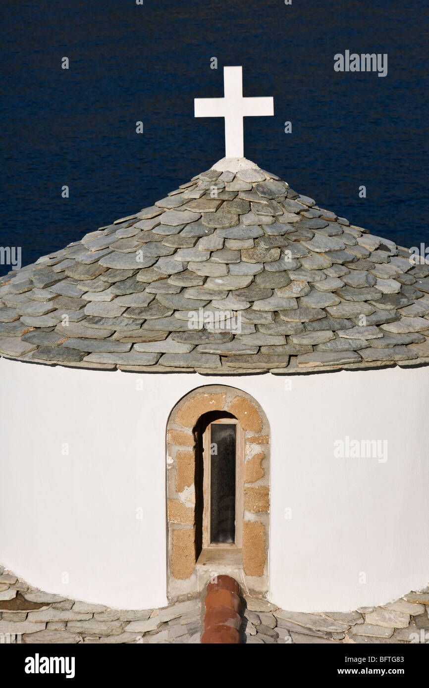 Detail der griechisch-orthodoxen Kirche Skopelos Insel griechische Inseln Griechenland Stockfoto