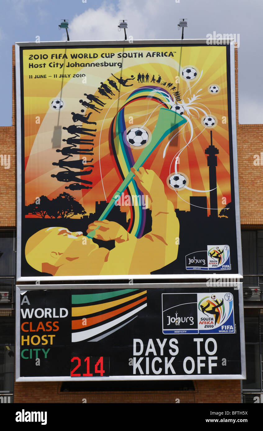 2010 FIFA World Cup, South Africa Zeichen Poster zeigt auf Bill Board, Johannesburg, Südafrika, November 2009 Stockfoto
