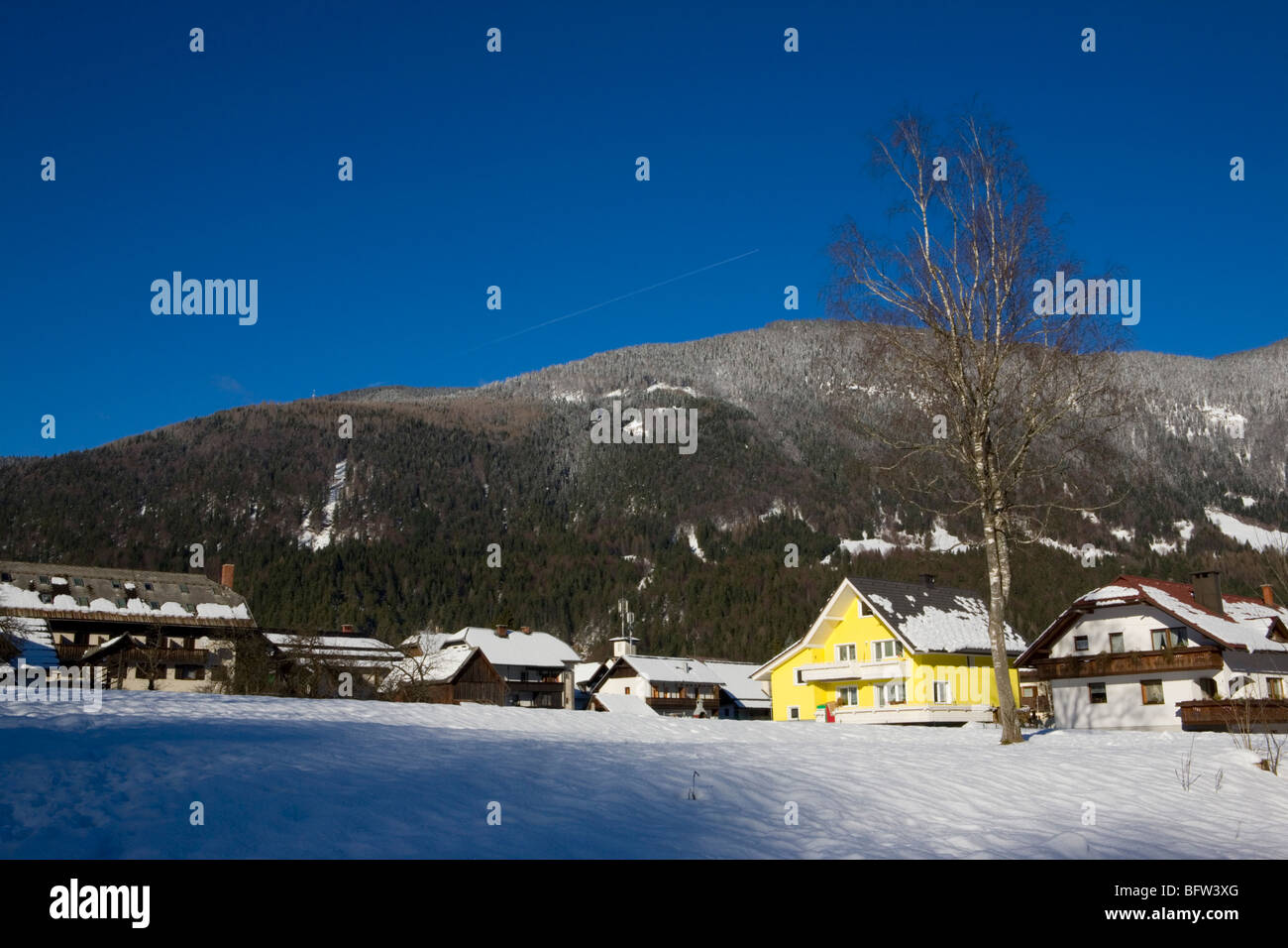 Häuser in Kranjska Gora, Slowenien Stockfoto