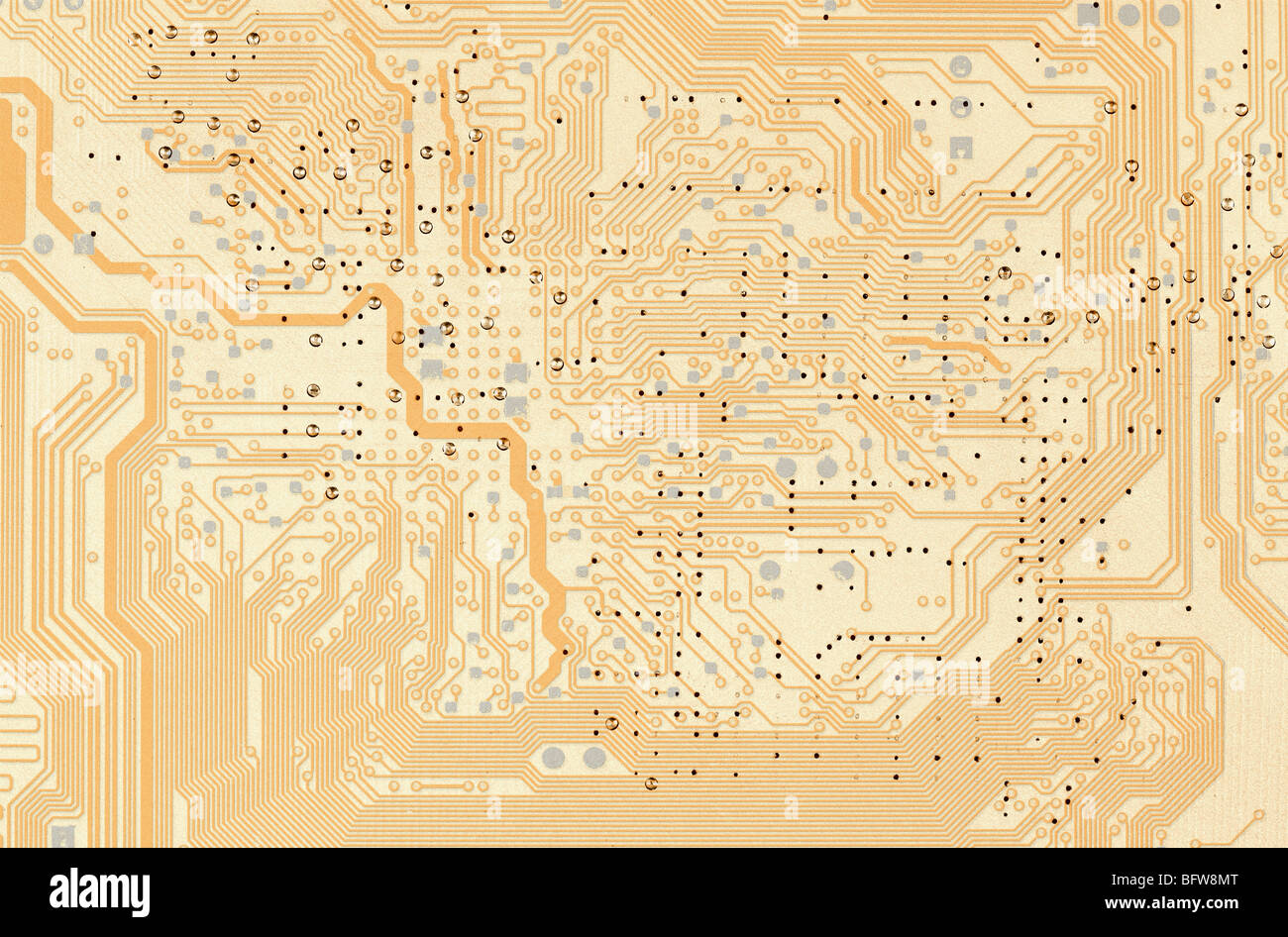 Die abstrakten elektronischen technischen Computer goldenen Hintergrund Stockfoto