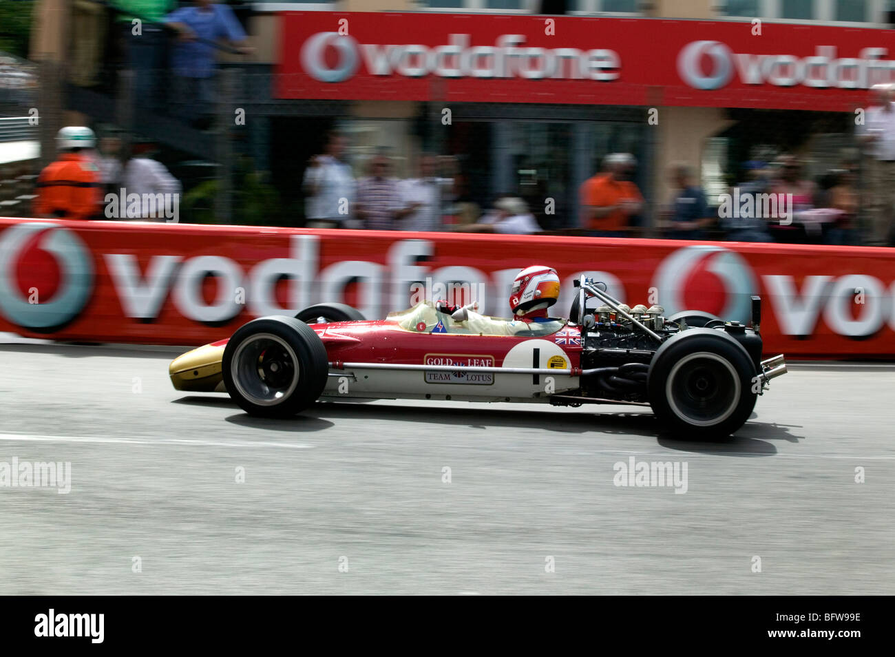 Historischen Lotus 49 F1 Wagen aus den späten 1960ern. La Racasse Ecke Monaco historischen GP Rennen. Stockfoto