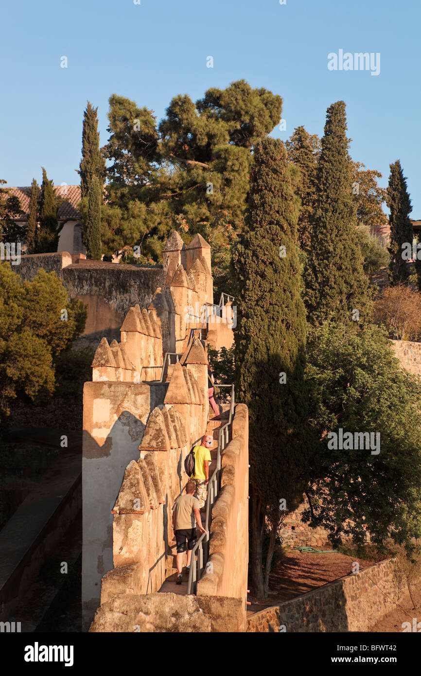 Malaga, Costa Del Sol, Spanien. Mauern und Zinnen der Burg Gibralfaro. Castillo de Gibralfaro. Stockfoto