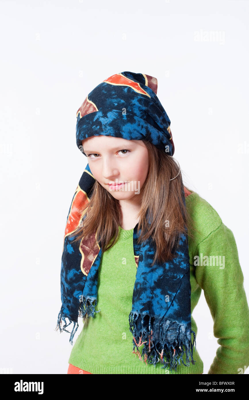 Studio-Porträt von einem hübschen, elf Jahre altes Mädchen Stockfoto