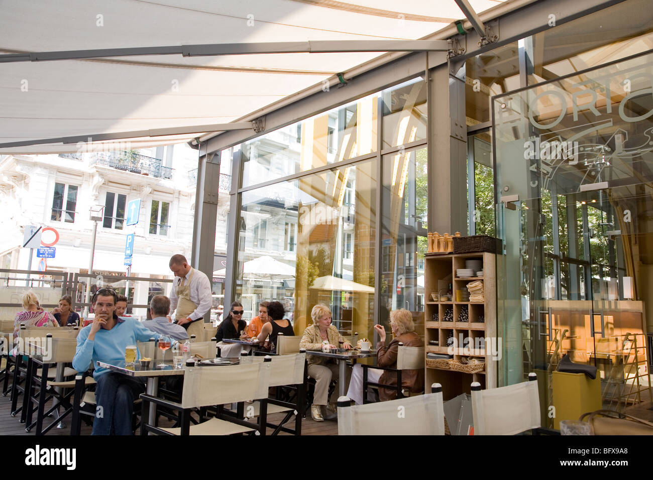 Terrasse, Grand Café Horta, Antwerpen, Belgien Stockfoto