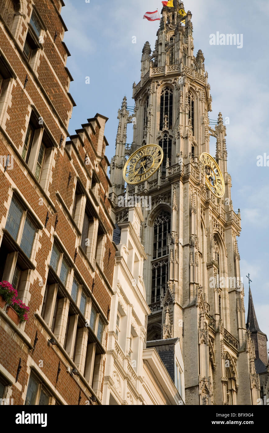Onze-Lieve-Vrouwekathedraal - Kathedrale unserer lieben Frau mit Grot Markt - Hauptplatz Fassade; Antwerpen; Belgien; Europa Stockfoto
