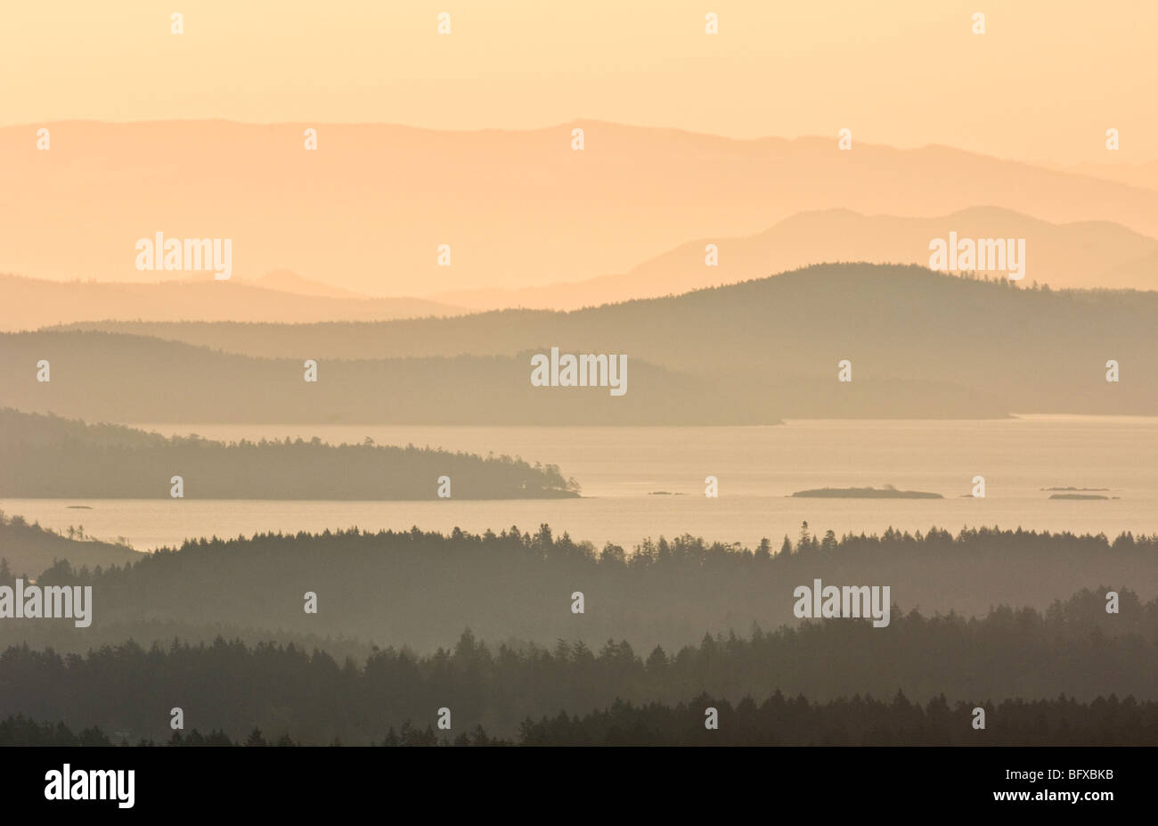 Morgen Himmel über San Juan Island, Malahat Summit, Langford, BC Britisch-Kolumbien, Kanada Stockfoto
