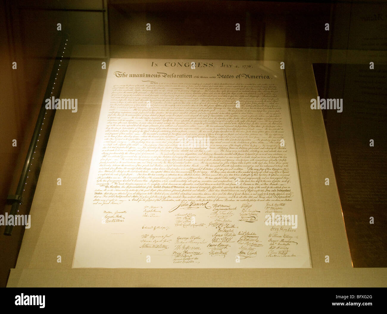 US-Unabhängigkeitserklärung; Original des Dokuments zur Unabhängigkeitserklärung, The National Archives, Washington DC, USA Stockfoto
