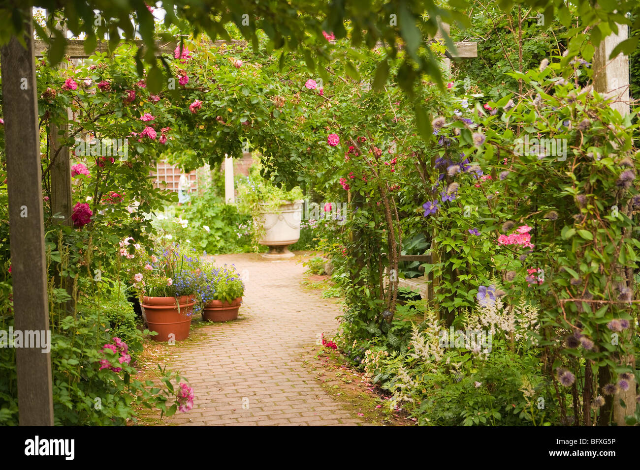 Englischer Garten, Chicago Botanic Garden, Chicago, Illinois, Vereinigte Staaten von Amerika Stockfoto