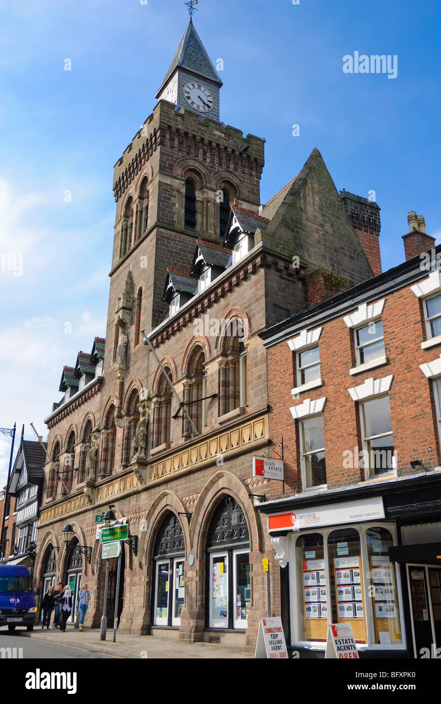 Grand Gebäude in einer kleinen englischen Stadt: Congleton Rathaus, Cheshire. Klicken Sie hier für mehr Details. Stockfoto