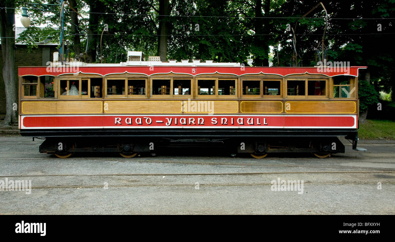 Snaefell elektrische Triebwagen Laxey Station, Isle Of Man Stockfoto
