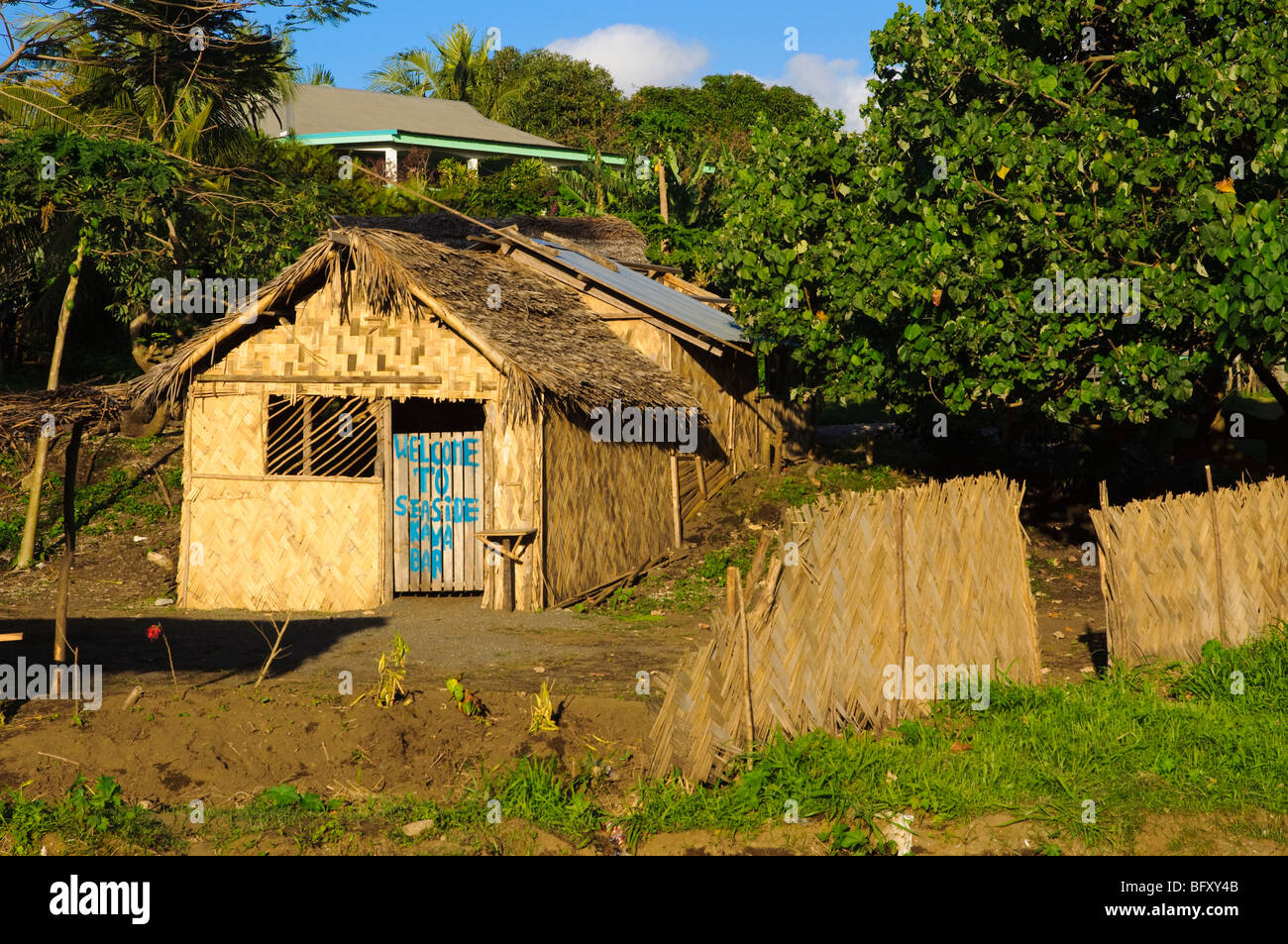 Ein Kava bar, eine Grashütte in Vanuatu, Süd-Pazifik. Bitte klicken Sie für Details. Stockfoto