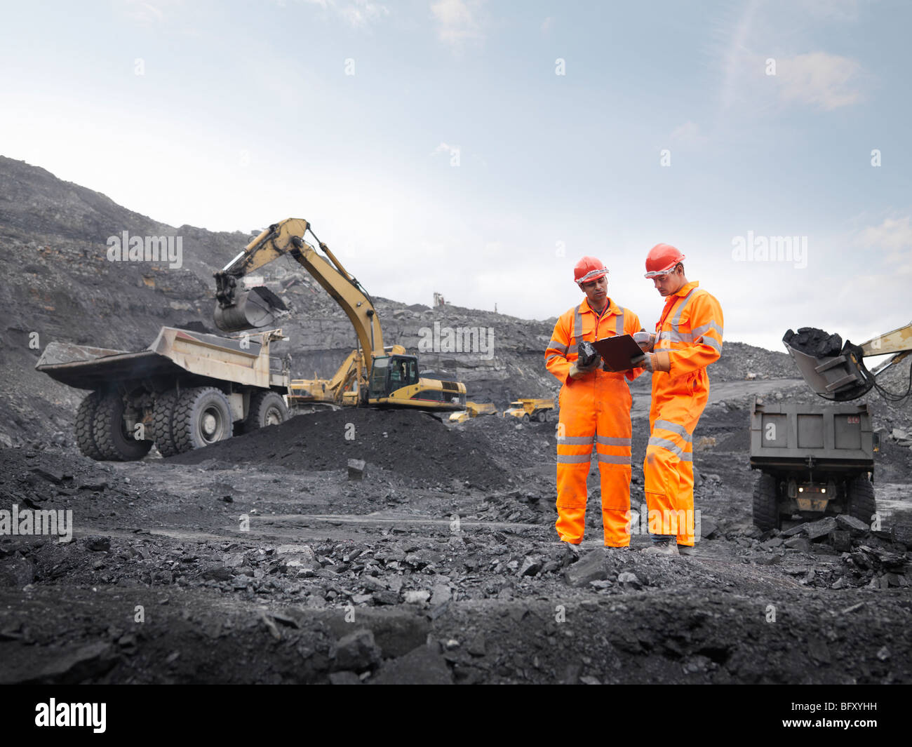 Bergleute mit Zwischenablage Stockfoto