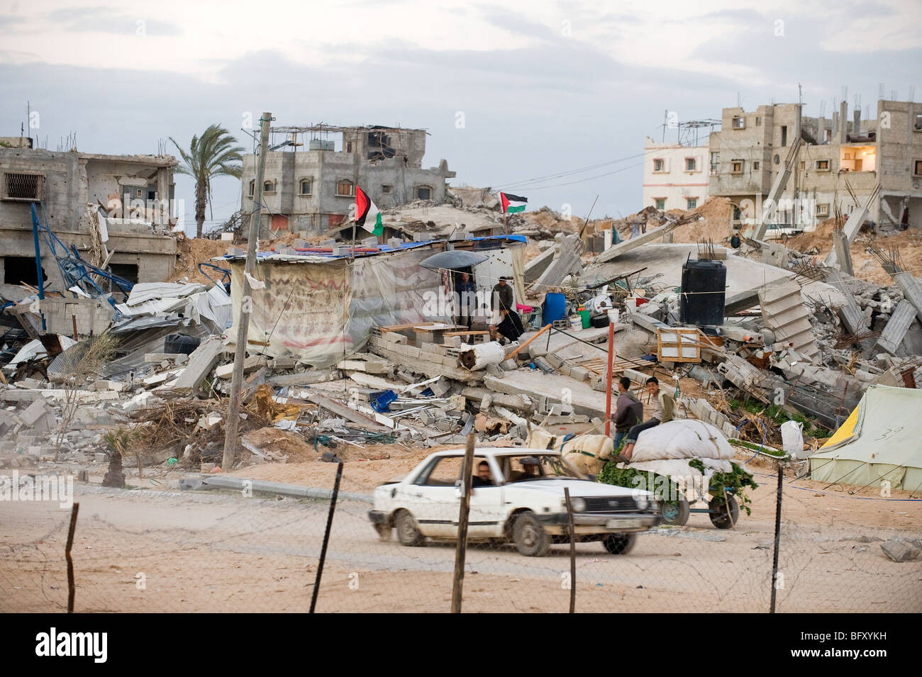 Ausgebombten Häusern im nördlichen Gazastreifen nach Israel Krieg im Jahr 2009. Stockfoto