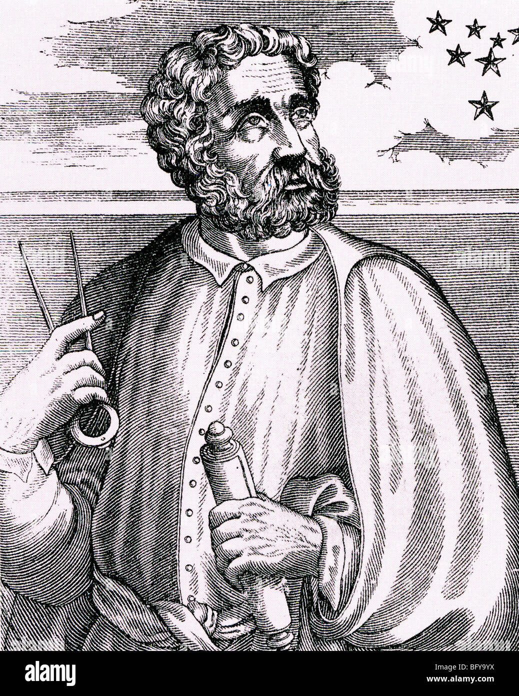 FERDINAND MAGELLAN portugiesischer Navigator (C 1480-1521) Blick auf das Kreuz des Südens in einem Kupferstich aus dem 16. Jahrhundert Stockfoto