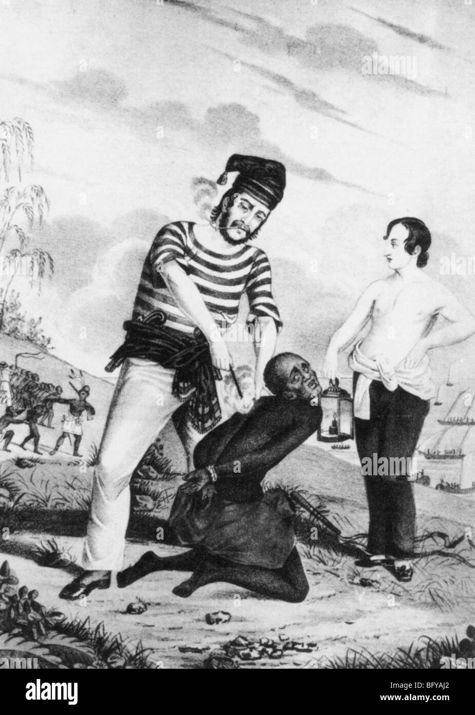 BRANDING A erfasst SLAVE vor der Verladung an Bord eines Schiffes. Dieses Bild erschien in mehreren Variationen von verschiedenen Künstlern Stockfoto