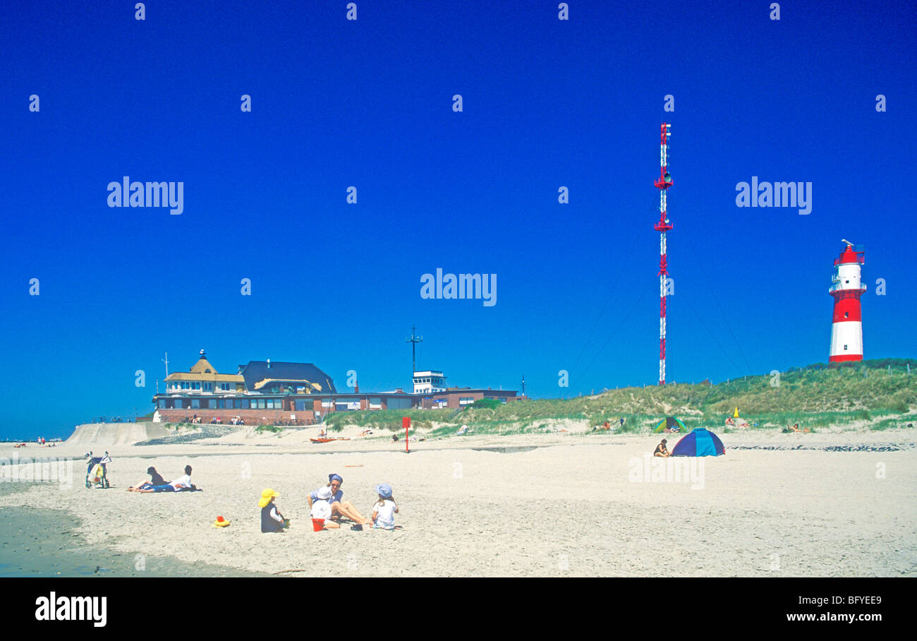 Restaurant "Heimliche Liebe" (heimliche Liebe), Leuchtturm und Strand, Insel Borkum, Ostfriesland, Niedersachsen, Norddeutschland Stockfoto