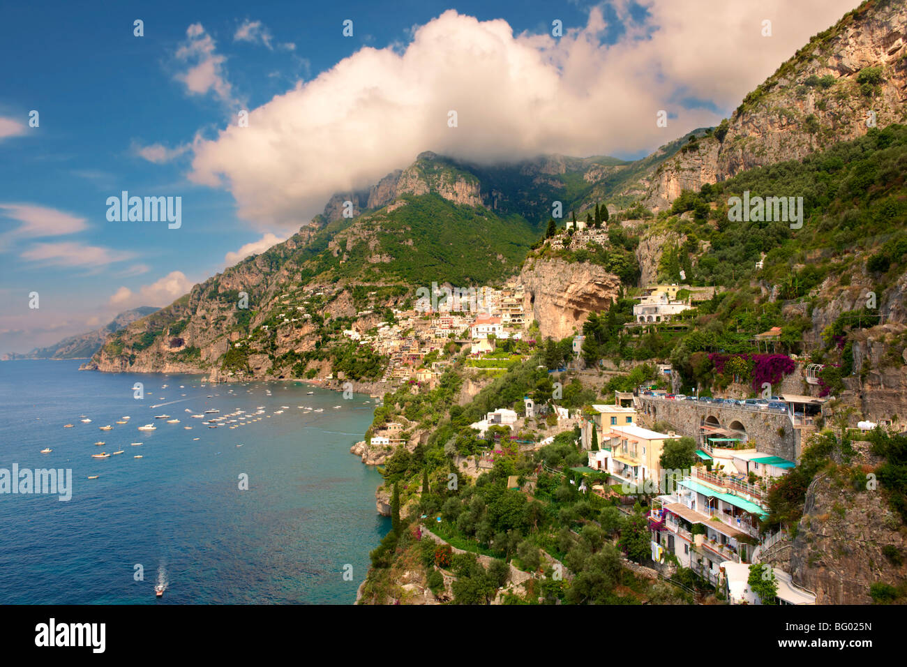 Die mondänen von Positano, Amalfiküste, Italien Stockfoto