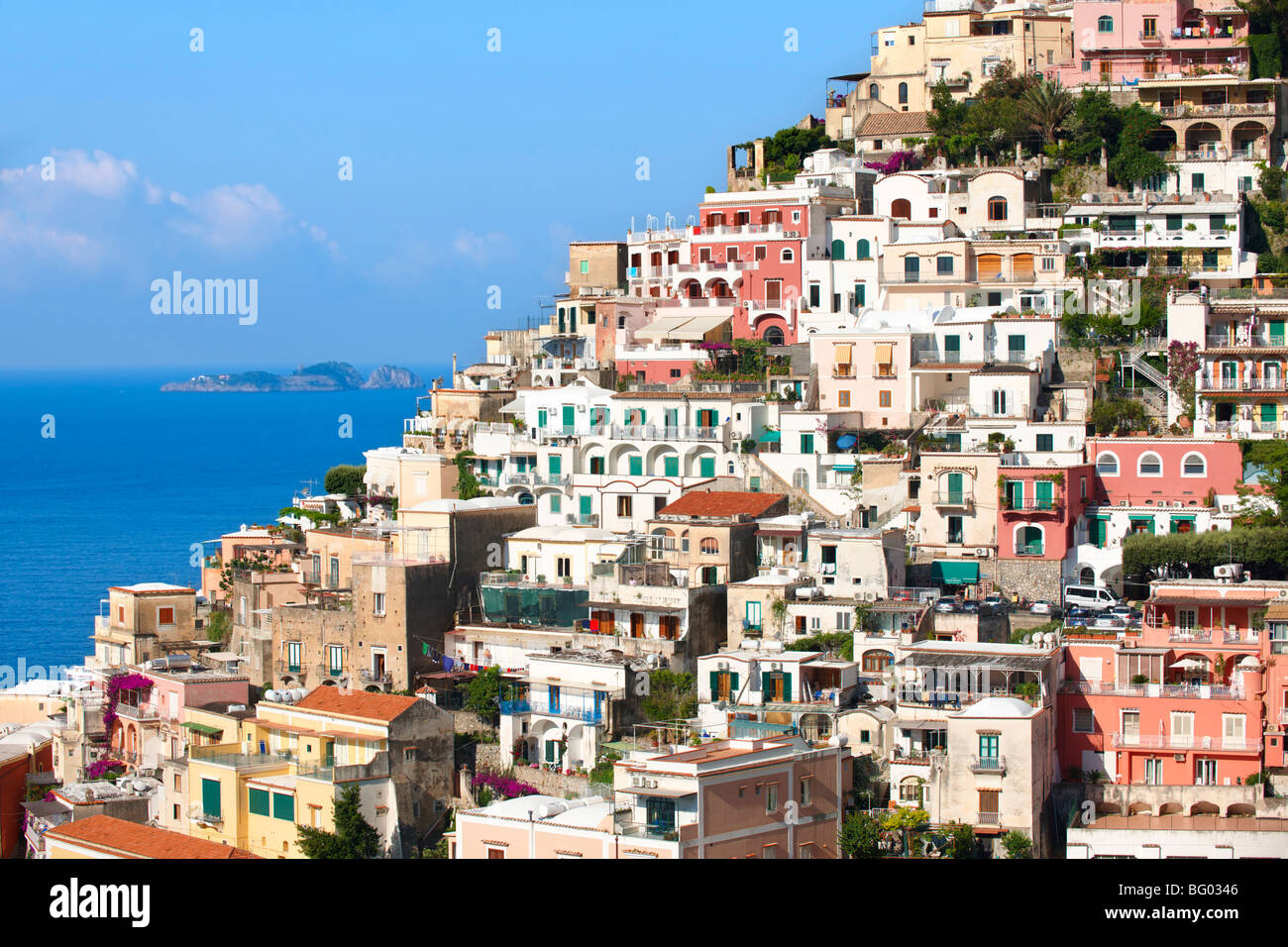 Die mondänen von Positano, Amalfiküste, Italien Stockfoto