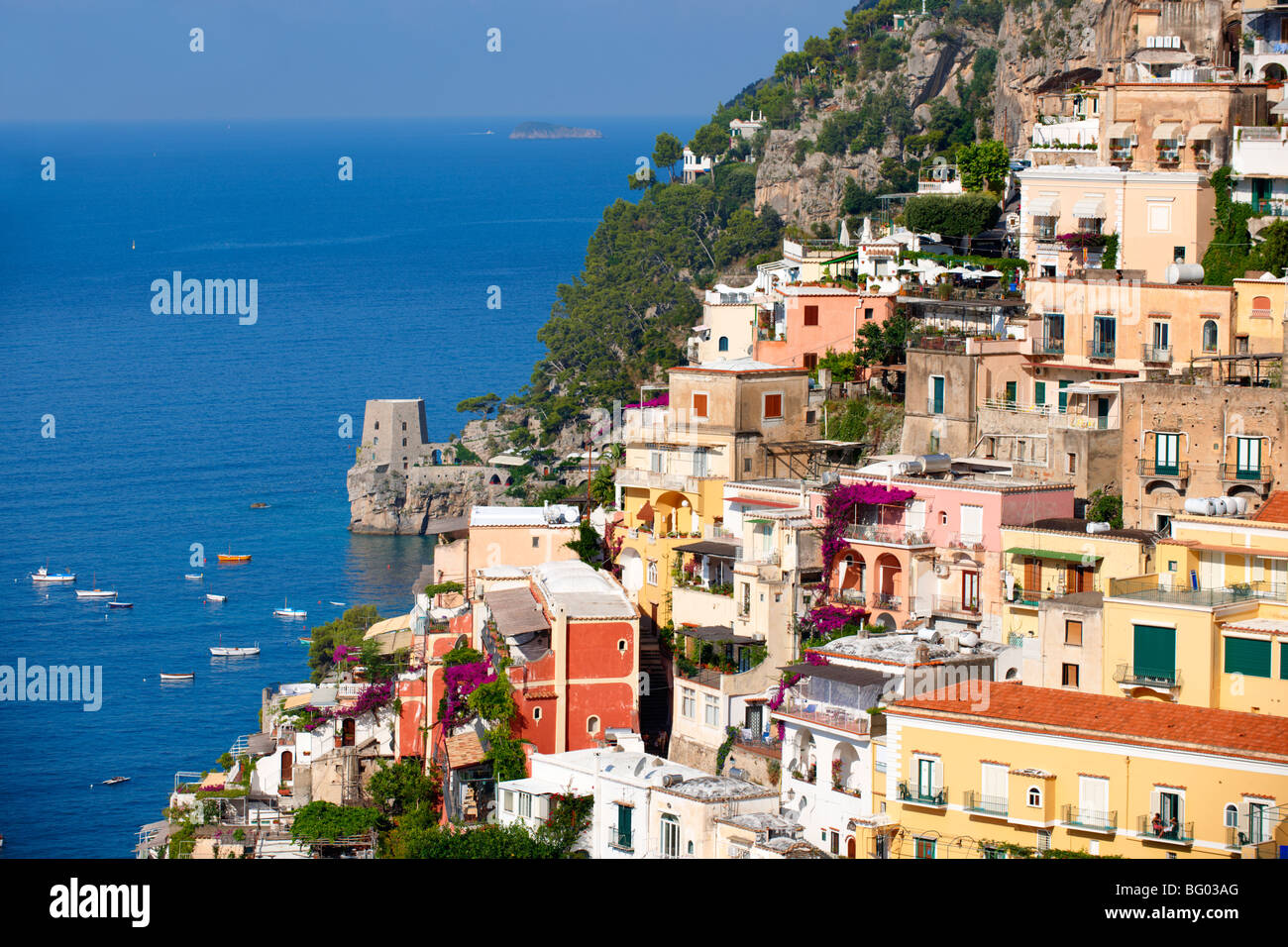 Die mondänen von Positano, Amalfiküste, Italien Stockfoto