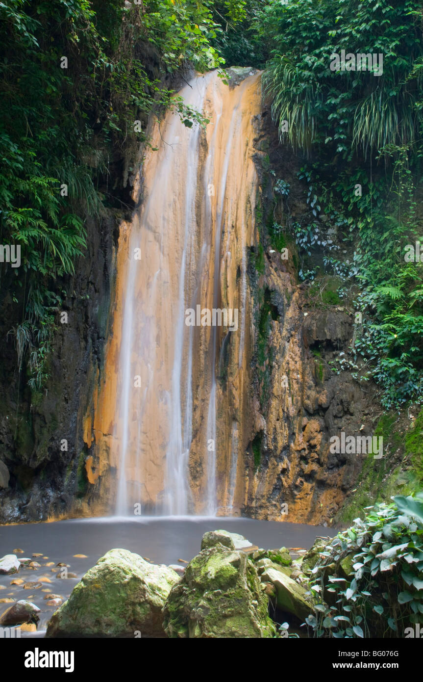 Ein Wasserfall am Diamond Botanical Gardens, St. Lucia, Windward-Inseln, West Indies, Karibik, Mittelamerika Stockfoto