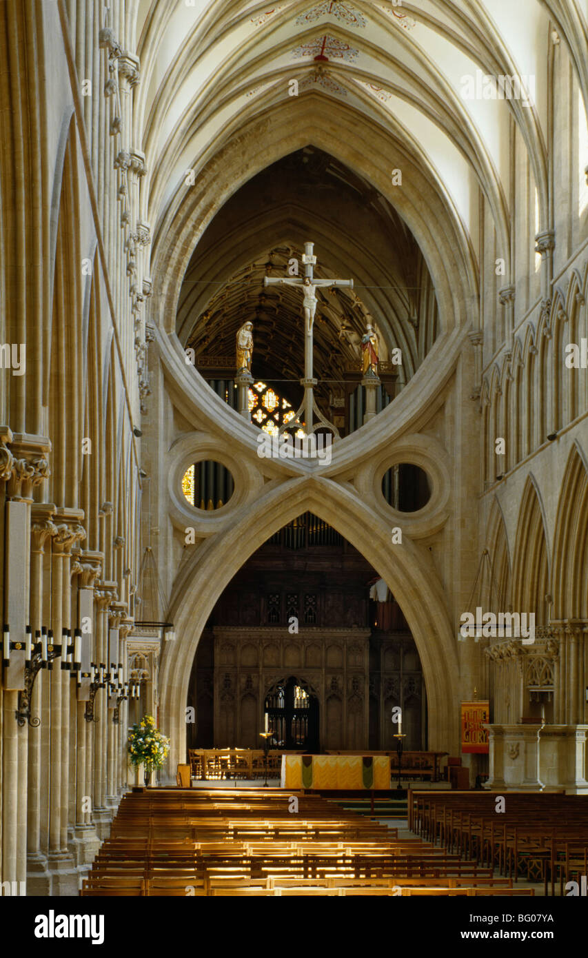 Schere-Bogen in Kathedrale von Wells, Somerset, England, Vereinigtes Königreich, Europa Stockfoto