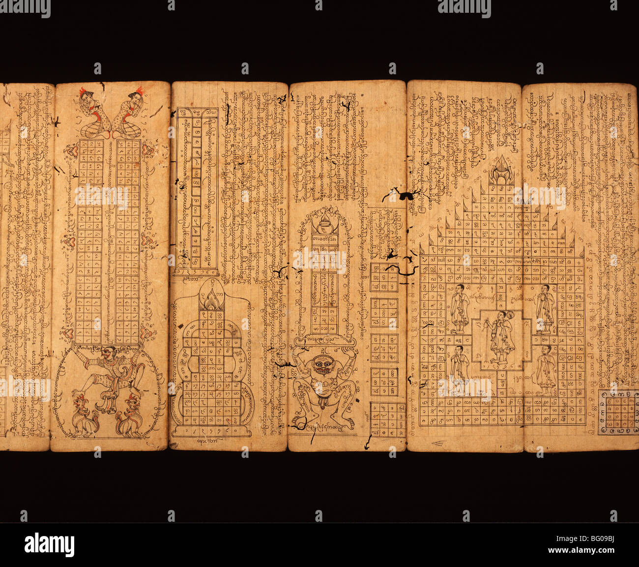 Manuskript zu Astrologie, Myanmar (Burma), Asien Stockfoto
