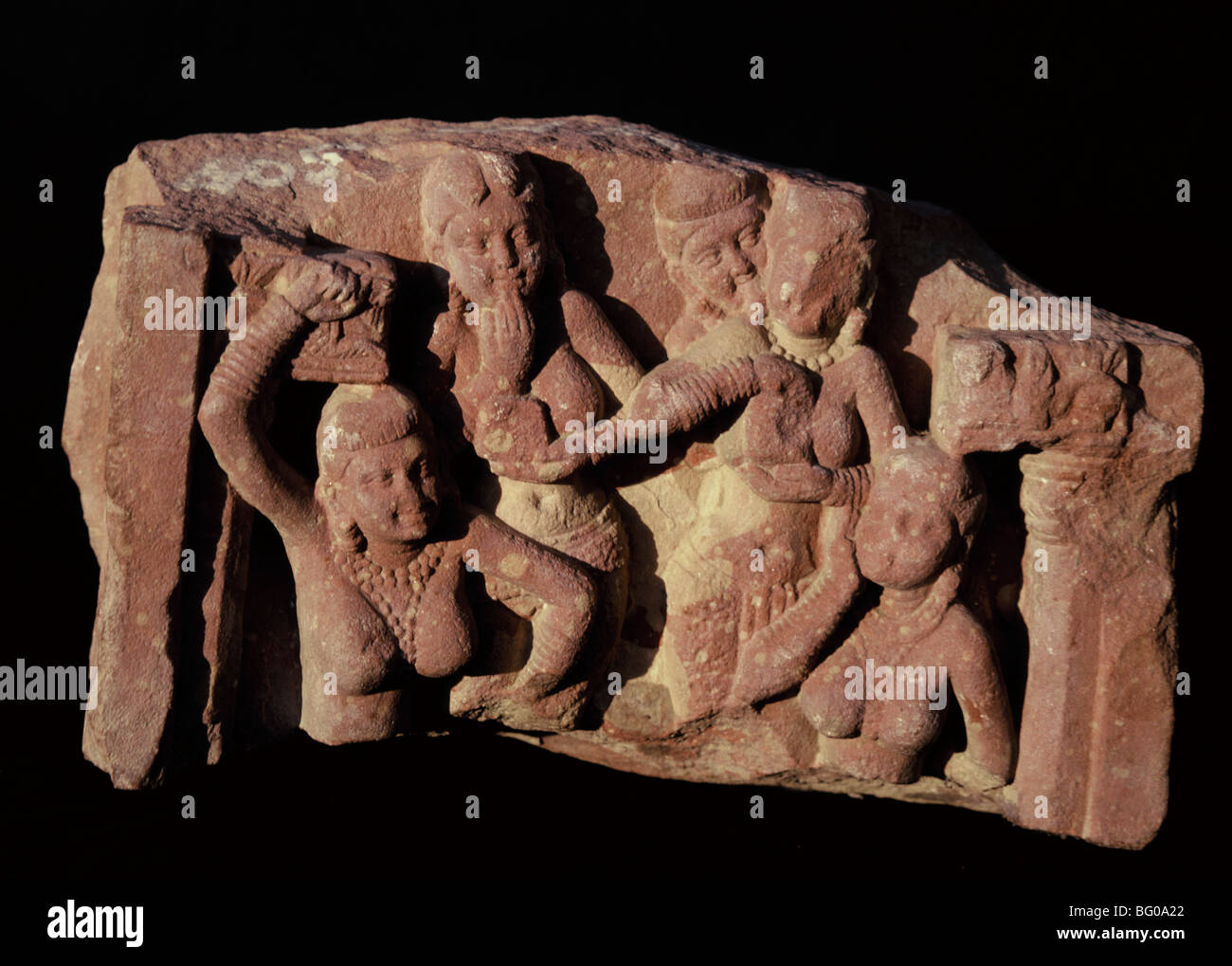 Tänzer, Fragment aus Stein Skulptur aus dem 1. Jahrhundert von Mathura, Government Museum, Mathura, Uttar Pradesh, Indien Stockfoto