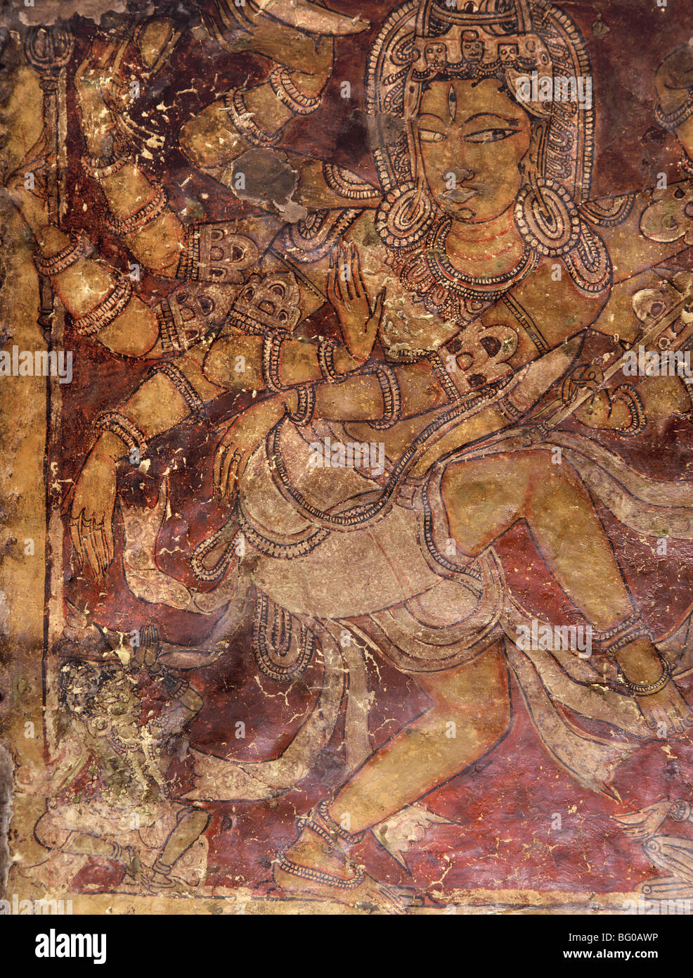 Shiva Wandbild in der Kailasanatha-Tempel aus dem 8. Jahrhundert n. Chr., Ellora, Maharashtra, Indien, Asien Stockfoto