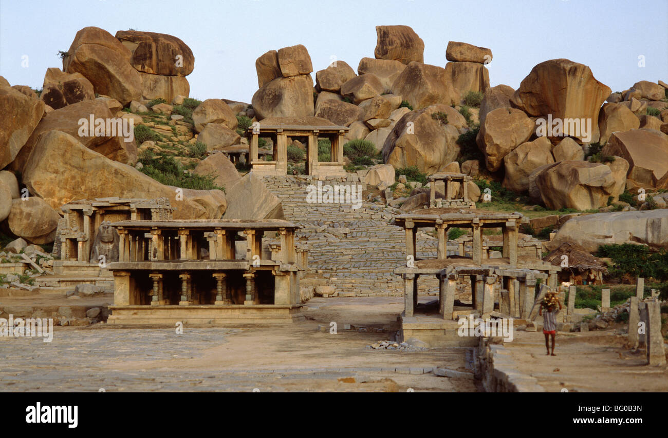 Marktplatz in Hampi, UNESCO-Weltkulturerbe, Karnataka, Indien, Asien Stockfoto