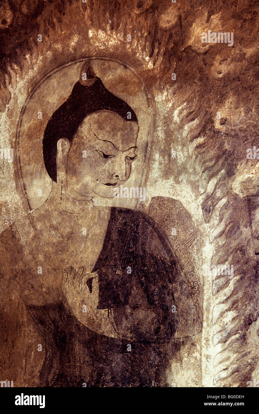 Buddha mit seiner linken Hand in der Vitarka Mudra in Thambula Tempel, aus dem 13. Jahrhundert, Pagan (Bagan), Myanmar (Burma) Stockfoto