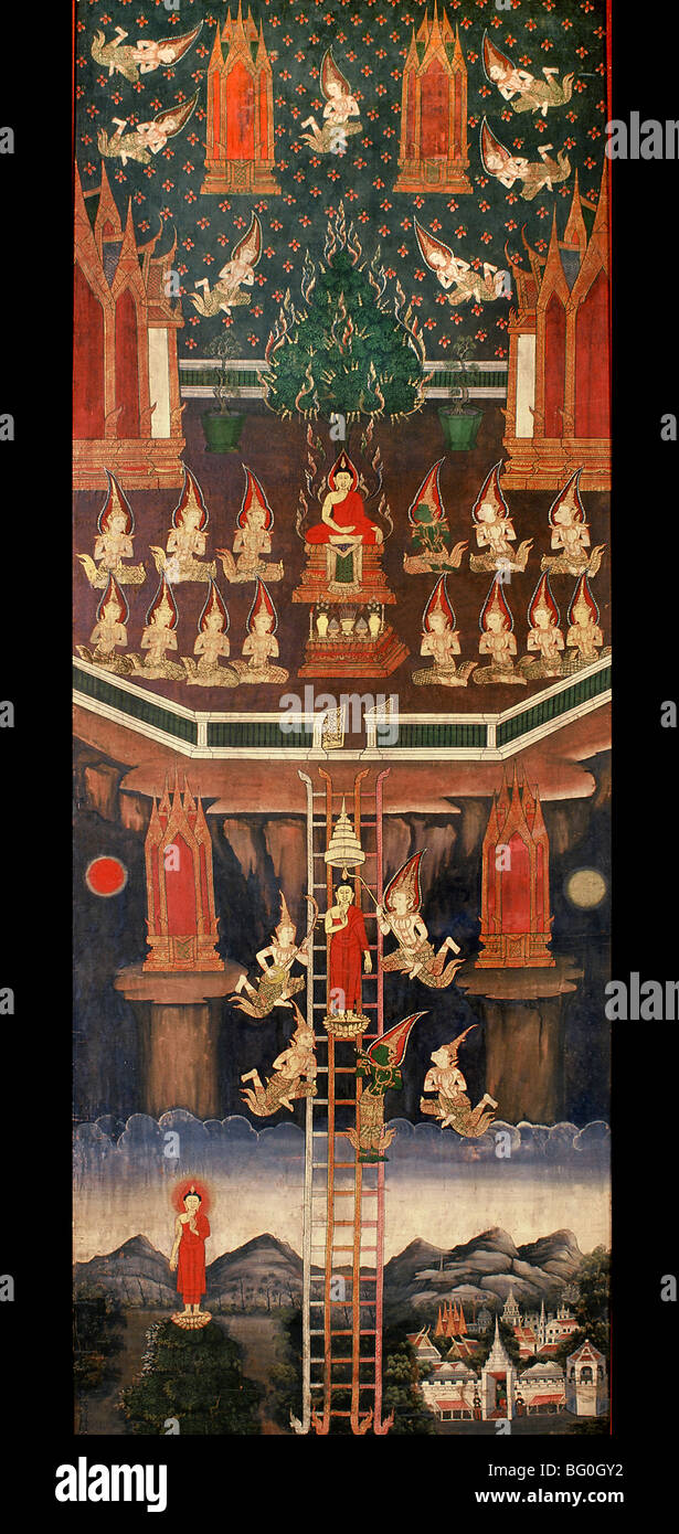 Schriftrolle des Buddhas Abstieg vom Himmel, Thailand, Südostasien, Asien Stockfoto